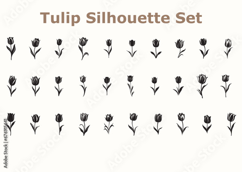 tulip eps set, tulip silhouette, print ready, editable, black tulips, cricut file, cut file, clip art