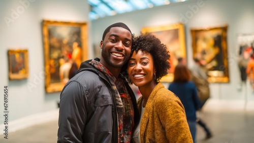 happy couple at art museum photo