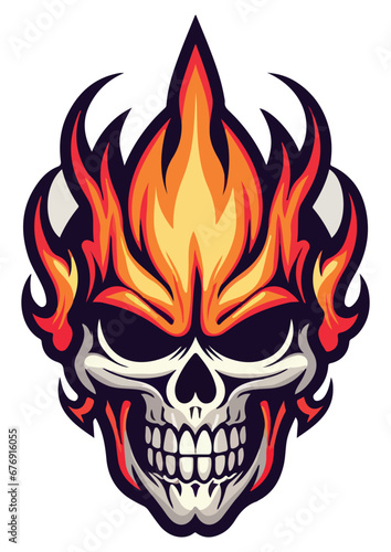 Flaming skull vector, suitable for stickers, ready to print, rearrangable. © YASAR