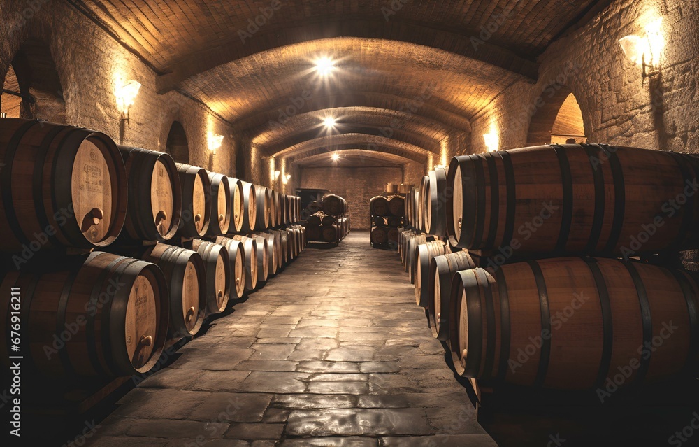 Wine cellar interior with large barrels
