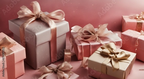 gift boxes and decorations on abstract background, sales gifts background, colored gifts wallpaper, black friday © Gegham