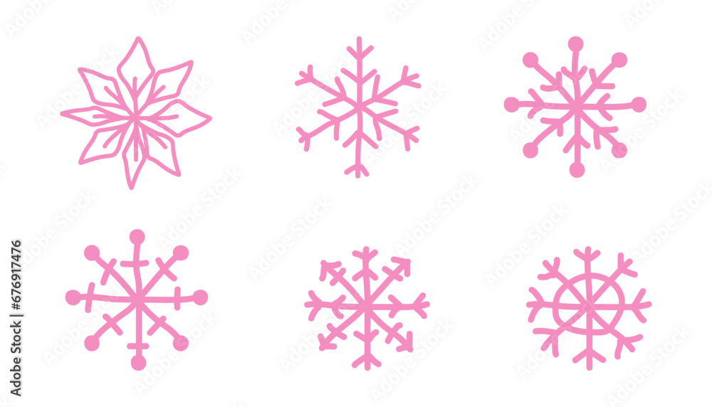 Pink snowflake in doodle style. New Year's snow