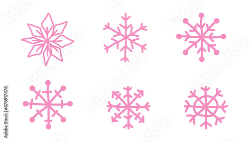 Pink snowflake in doodle style. New Year's snow