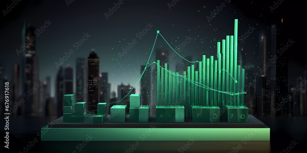 Humans hand shows on hi-tech cyber digital screen with financial graphs. Business analytics concept image.