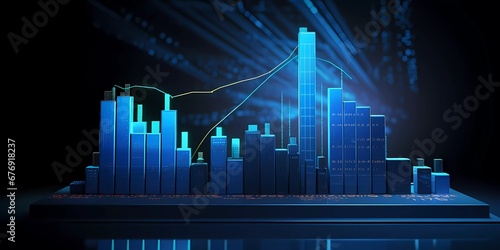 Humans hand shows on hi-tech cyber digital screen with financial graphs. Business analytics concept image.