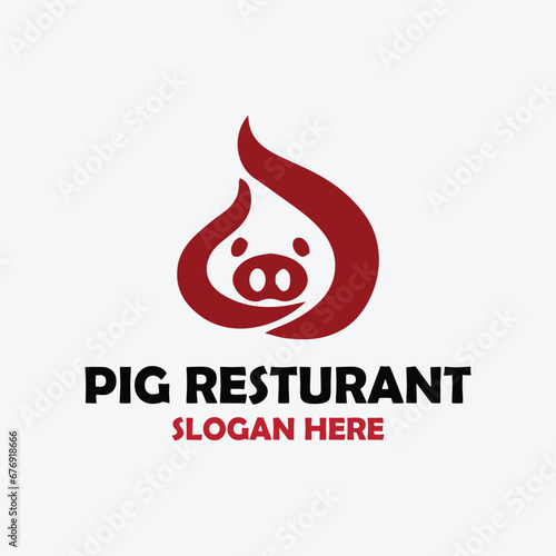 pig pork restaurant logo design vector	