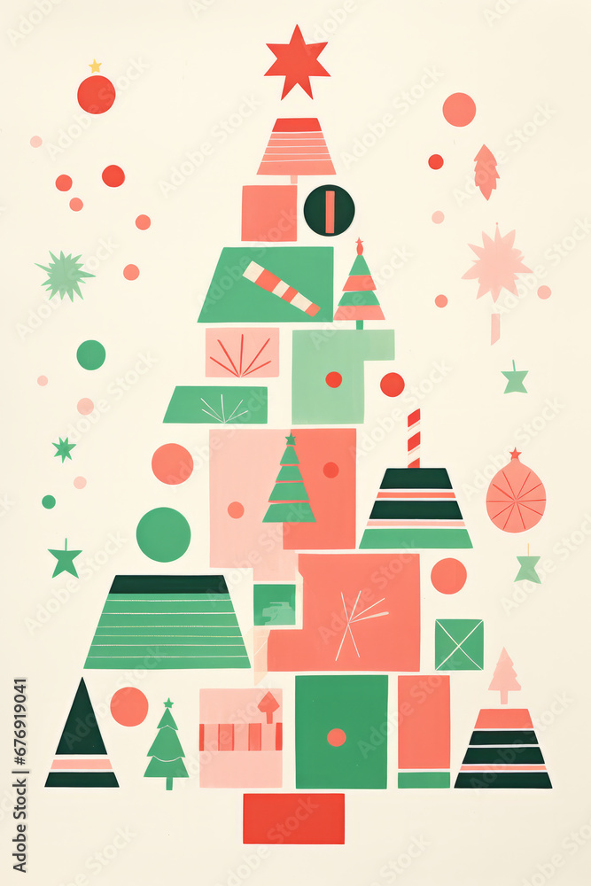 Minimal stylish festive Christmas tree print design