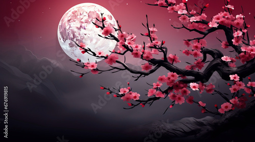 Sakura branch against the b...