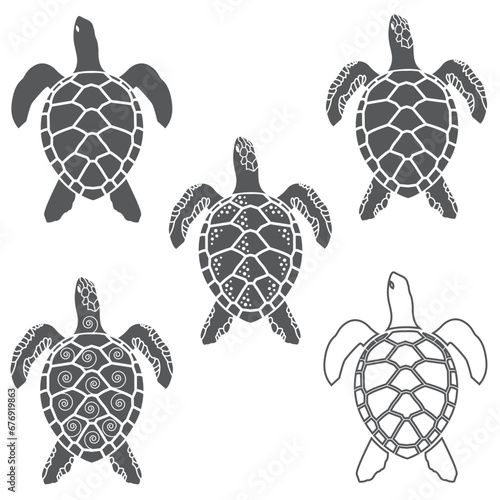 collection of sea turtle icons isolated on white background