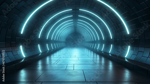 Futuristic tunnel, neon light. Generation AI © MiaStendal