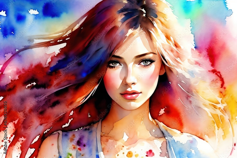 Watercolor drawing of a young woman.
