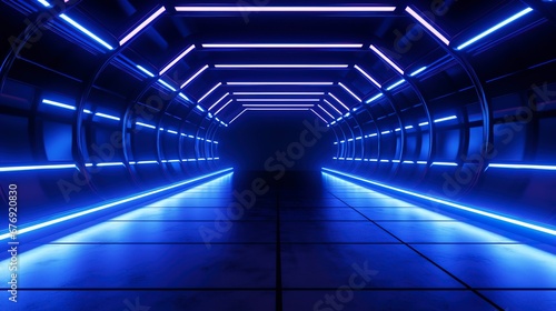 High tech neon blue tunnel. Generation AI
