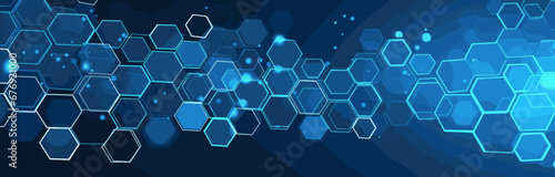 Perspective hexagons as geometric background. Abstract polygonal arrangement. Blue molecular background for health, medical or technical topics display.