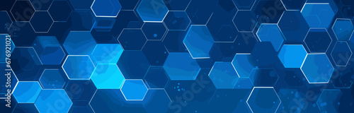 Geometric backdrop of hexagons with perspective. Polygonal abstract design. Blue molecular background for presenting health, medical or technical themes.