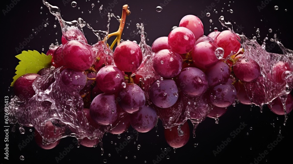 Blue grapes and water splashes. Blue grapes and water splashes.