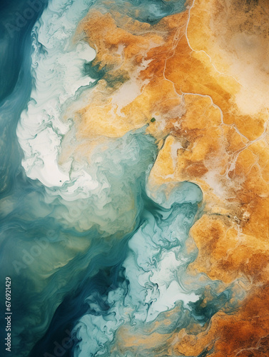 Lake as seen from a bird's-eye view, abstract topography made from swirling, textured brushstrokes