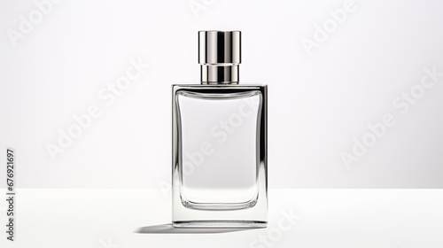 Transparent glass bottle with perfume.