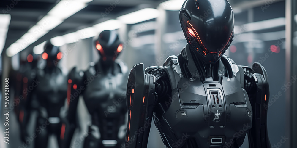Army of AI artificial intelligence robots in base Stock Photo | Adobe Stock