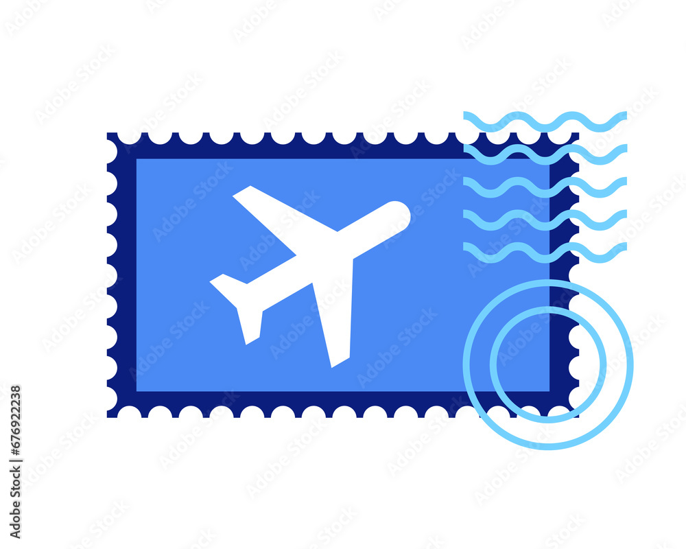 Fototapeta premium Postage stamp with airplane and postmarks