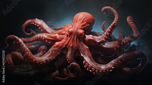 Scary huge octopus underwater.