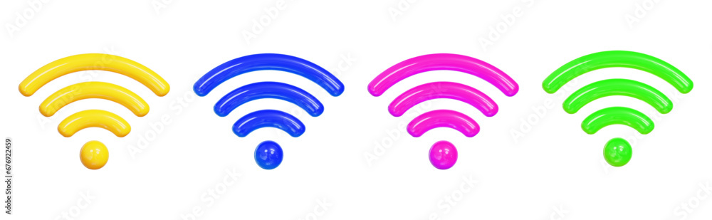 3d set Wifi icon yellow color. Cartoon minimal style. Online communication concept. Stock vector illustration. 3d set Wifi icon yellow color. Cartoon minimal style. Online communication concept. Stock vector illustration.