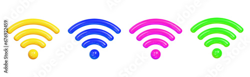 3d set Wifi  icon yellow color. Cartoon minimal style. Online communication concept. Stock vector illustration.