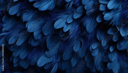 Vibrant blue feathers texture background depicting detailed digital art of large bird plumage