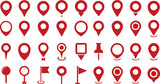 Red Location map pin icons set. Modern map marker collection. Pinpoint. Location pin icon. Map pin place marker. Map marker pointer icon. GPS location symbol. Flat style vector