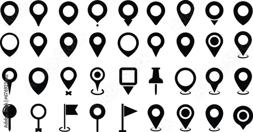 Location map pin icons set. Modern map marker collection. Pinpoint. Location pin icon. Map pin place marker. Map marker pointer icon. GPS location symbol. Flat style vector photo