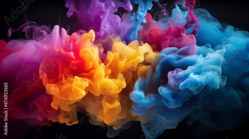 Abstract multicolored powder explosion on a black background.Generative AI