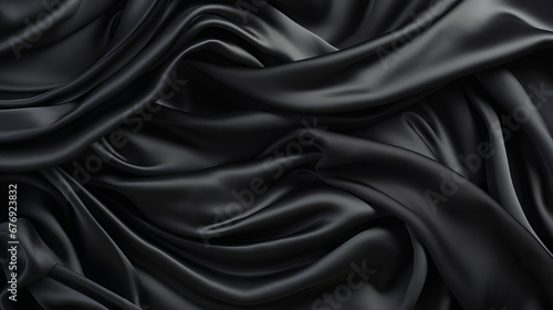 Abstract Black and White Textured Silk with Rippled Wave Pattern 