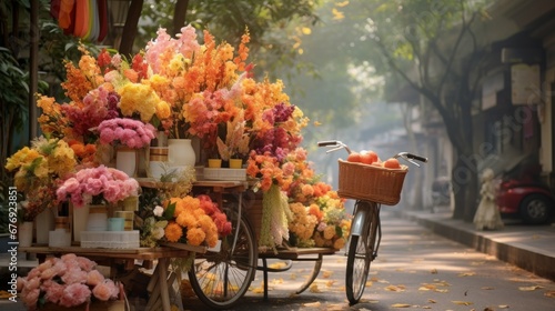 An iconic picture of Ha Noi is a mobile flower shop on a bicycle. Autumn is a great time to visit these unique boutiques because there are lots of beautiful flowers.