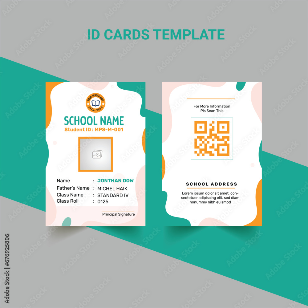 Student ID card design template ID card design for school, Identity