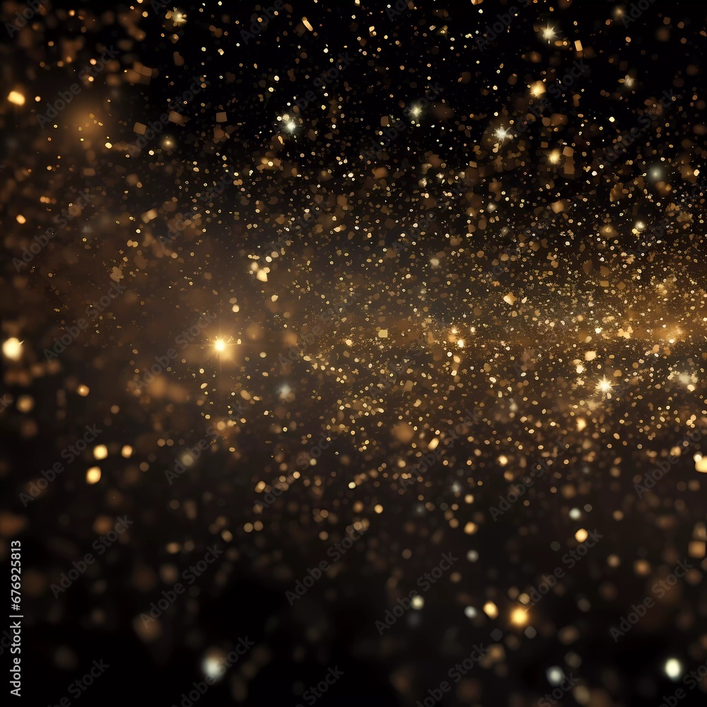 Dark background with golden glowing. Small gold particles on a black background. Dark background with golden glowing. Small gold particles on a black background.