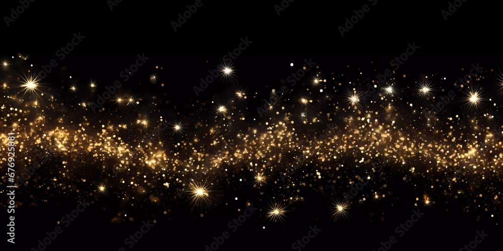Dark background with golden glowing. Small gold particles on a black background. Dark background with golden glowing. Small gold particles on a black background.