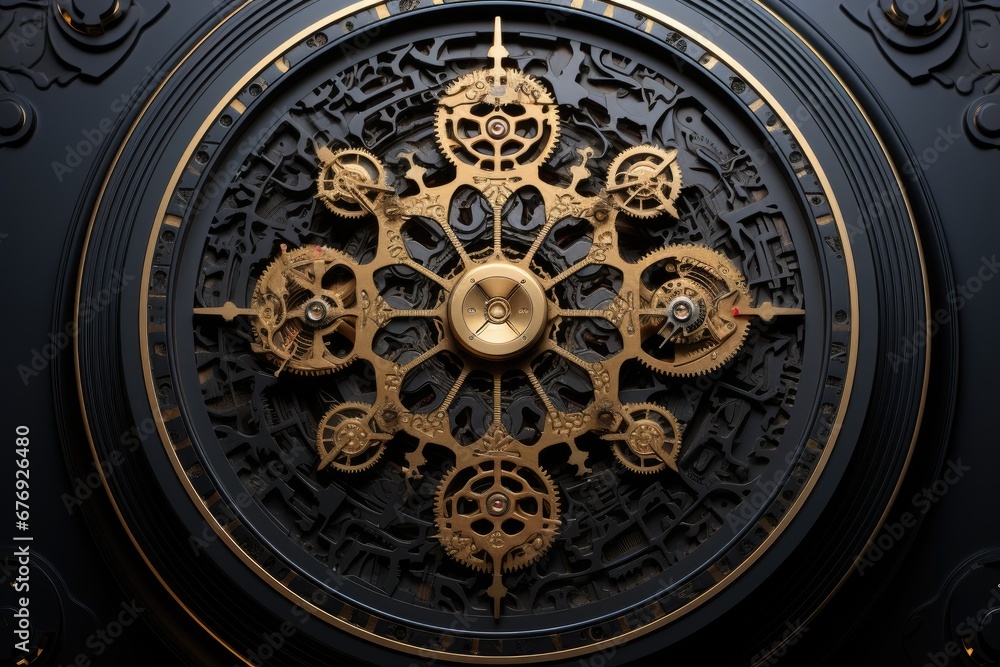 Intricate Steampunk Clock Mechanism, close up