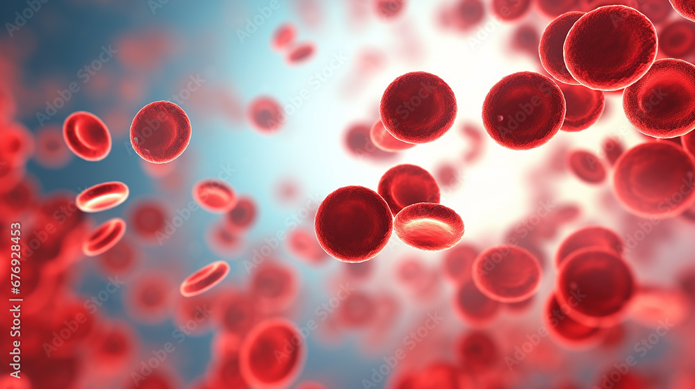 Red blood cells flowing in vein on blue background Red blood cells flowing in vein on blue background