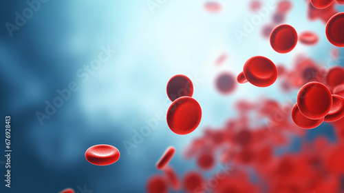 Red blood cells flowing in vein on blue background