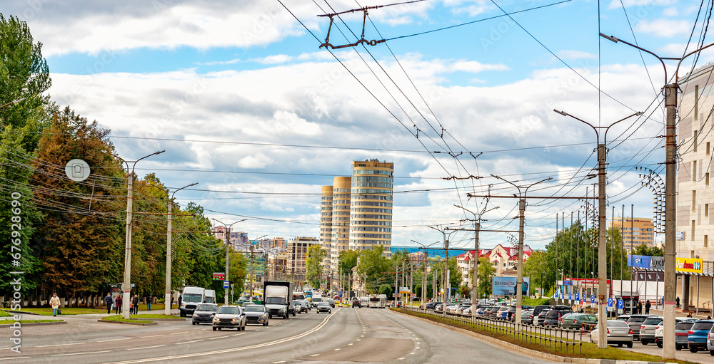 Cheboksary Cityscape view of Kalinin Street towards the Volga from the intersection with Gagarin Street