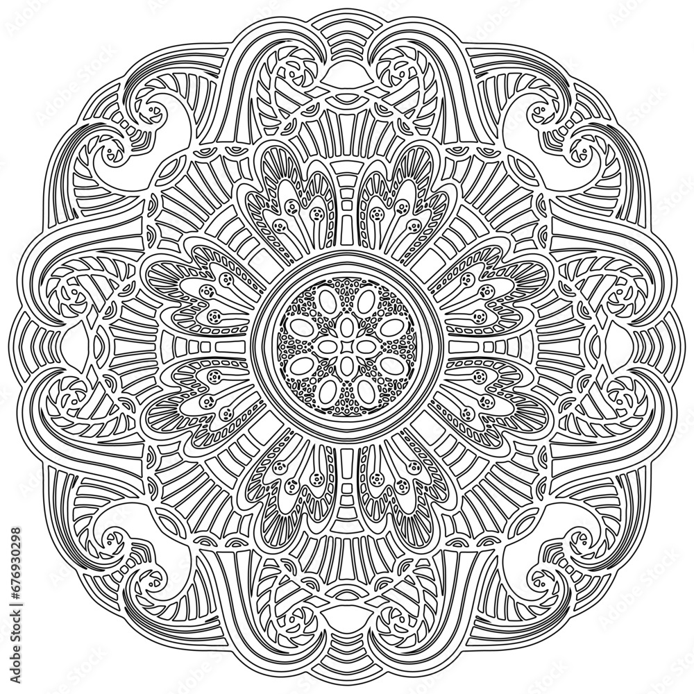 Colouring page - 333, hand drawn, vector. Mandala 276, ethnic, swirl pattern, object isolated on white background. Colouring page - 333, hand drawn, vector. Mandala 276, ethnic, swirl pattern, object isolated on white background.