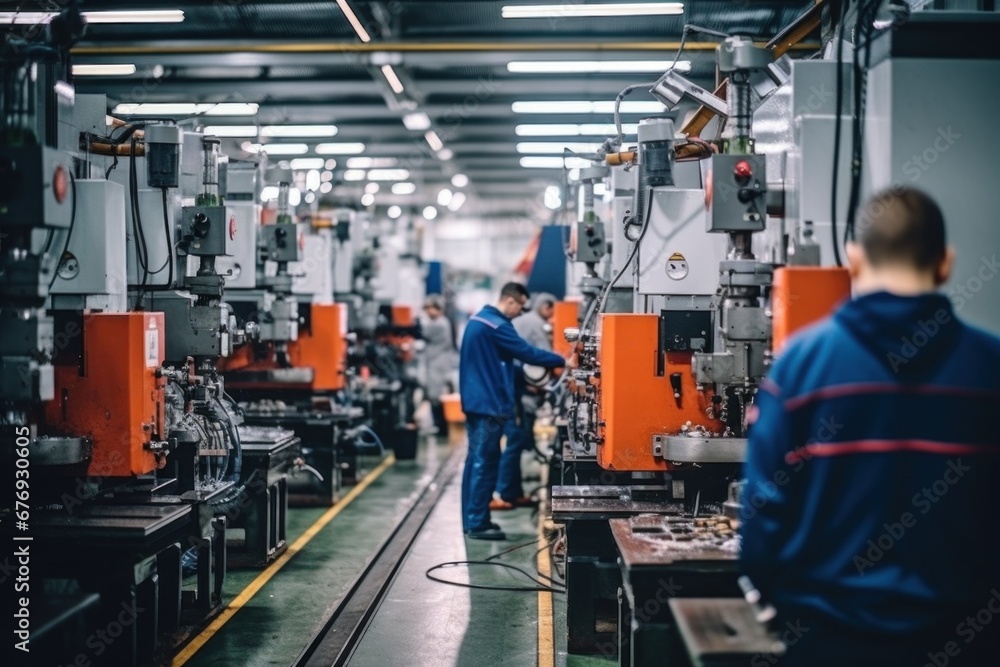 A worker operating machinery in a manufacturing plant A worker operating machinery in a manufacturing plant