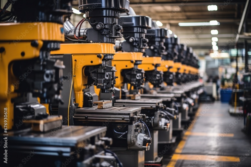 Fototapeta premium A busy industrial warehouse filled with rows of machinery and equipment