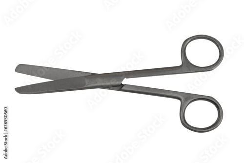 stainless steel surgical scissors isolated, transparent background, png