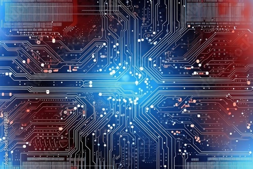 A detailed view of the intricate circuitry on a computer motherboard photo