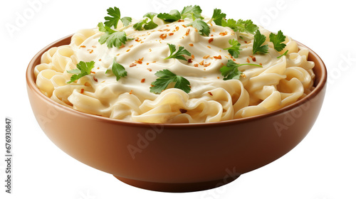 Fettuccine Alfredo pasta in a bowl isolated on transparent background photo