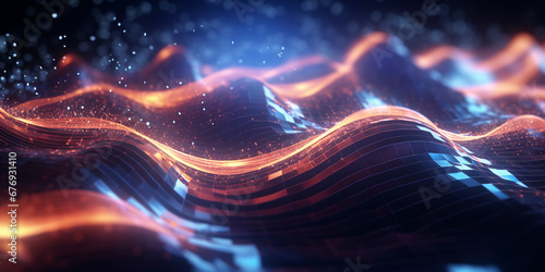 abstract wave digital technology background, sound and graphic shapes, network, graph, fluctuations. ai generative