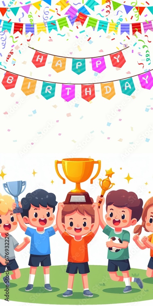 Happy Birthday Invitation for Kids Children students Greeting card Poster party Template Banner Message Mail Design decoration Celebration for School Student winner blank empty copy space text Back
