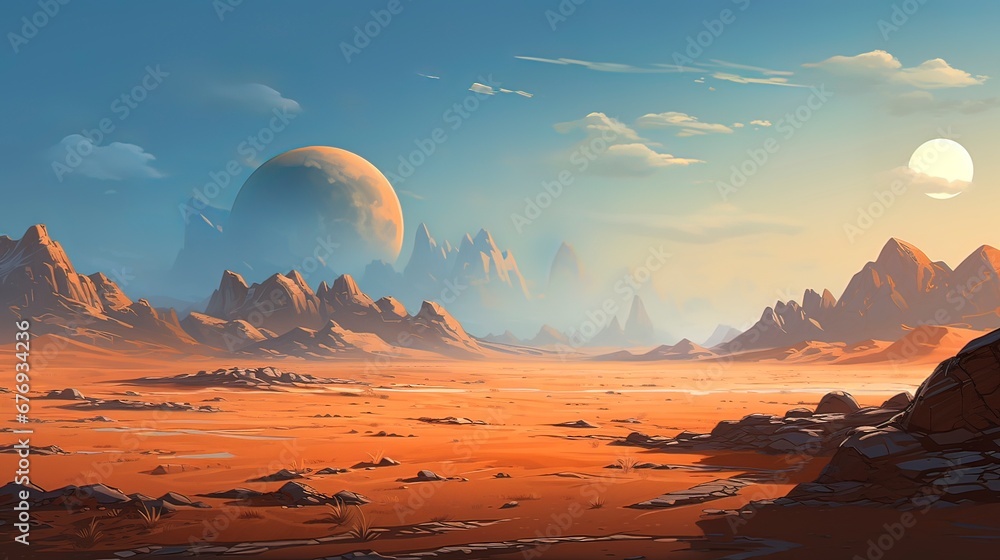 Fantasy landscape big moon. Generation AI