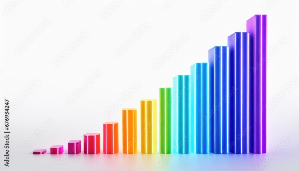 rainbow rising bar chart on white background rainbow rising bar chart on white background