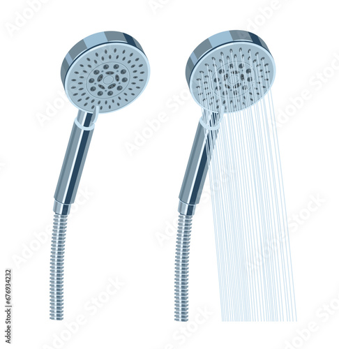 Shower for washing. Water pours from the shower. Vector illustration on white background